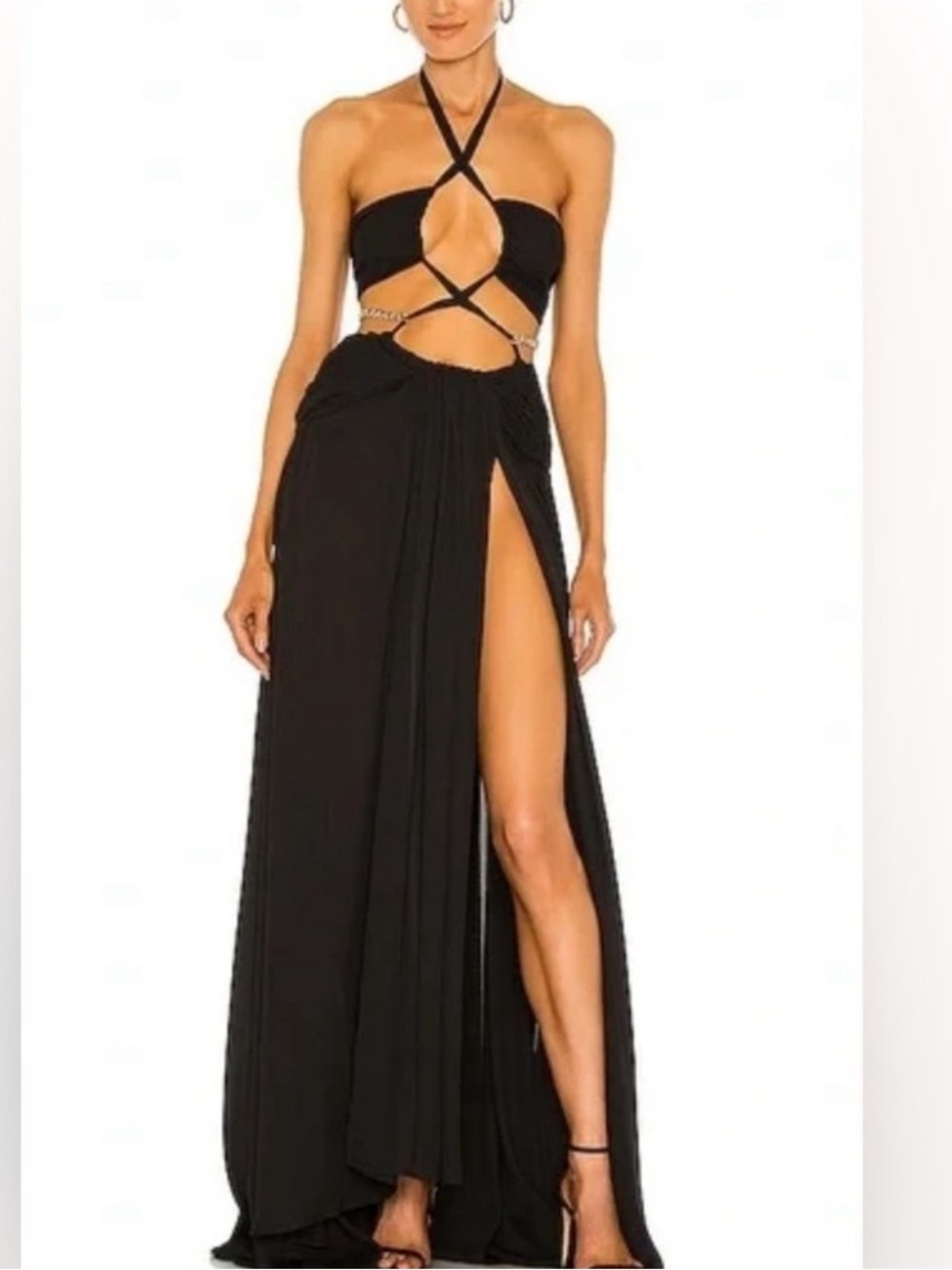 NEW Bronx and Banco Black Fire Noir Maxi Cut Out Dress 10